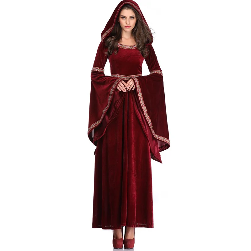 Красные костюмы вампира готические с длинным капюшоном маскарадный костюм