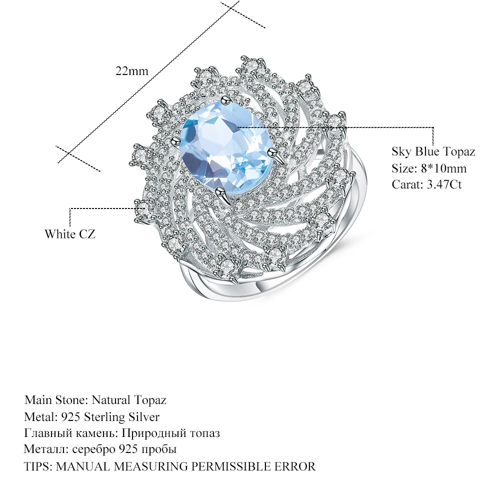 

Gem's Ballet 3.47Ct Luxury Natural Sky Blue Topaz Cocktail Ring 925 Sterling Silver Gemstone Rings For Women Party Fine Jewelry