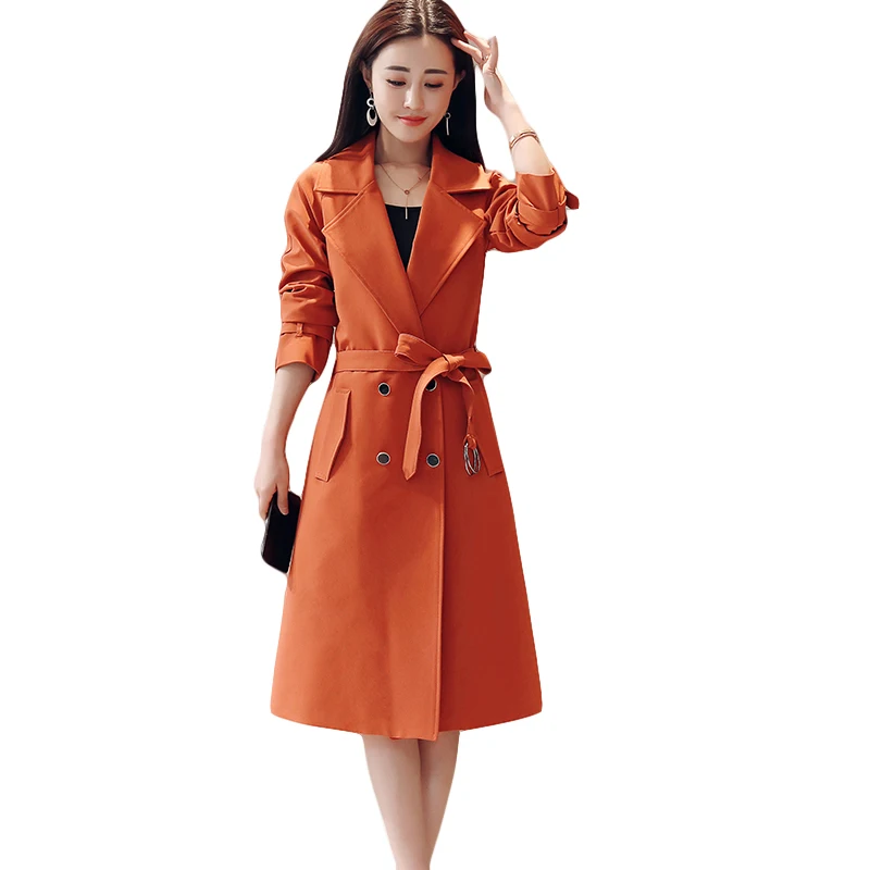 2018 весенний женский двубортный однотонный Длинный плащ элегантный тонкий с