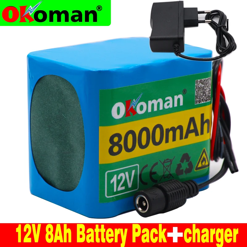 Okoman большая емкость батареи 12V 8000mAh 18650 литий ионная аккумуляторная батарея 8Ah DC12.6V