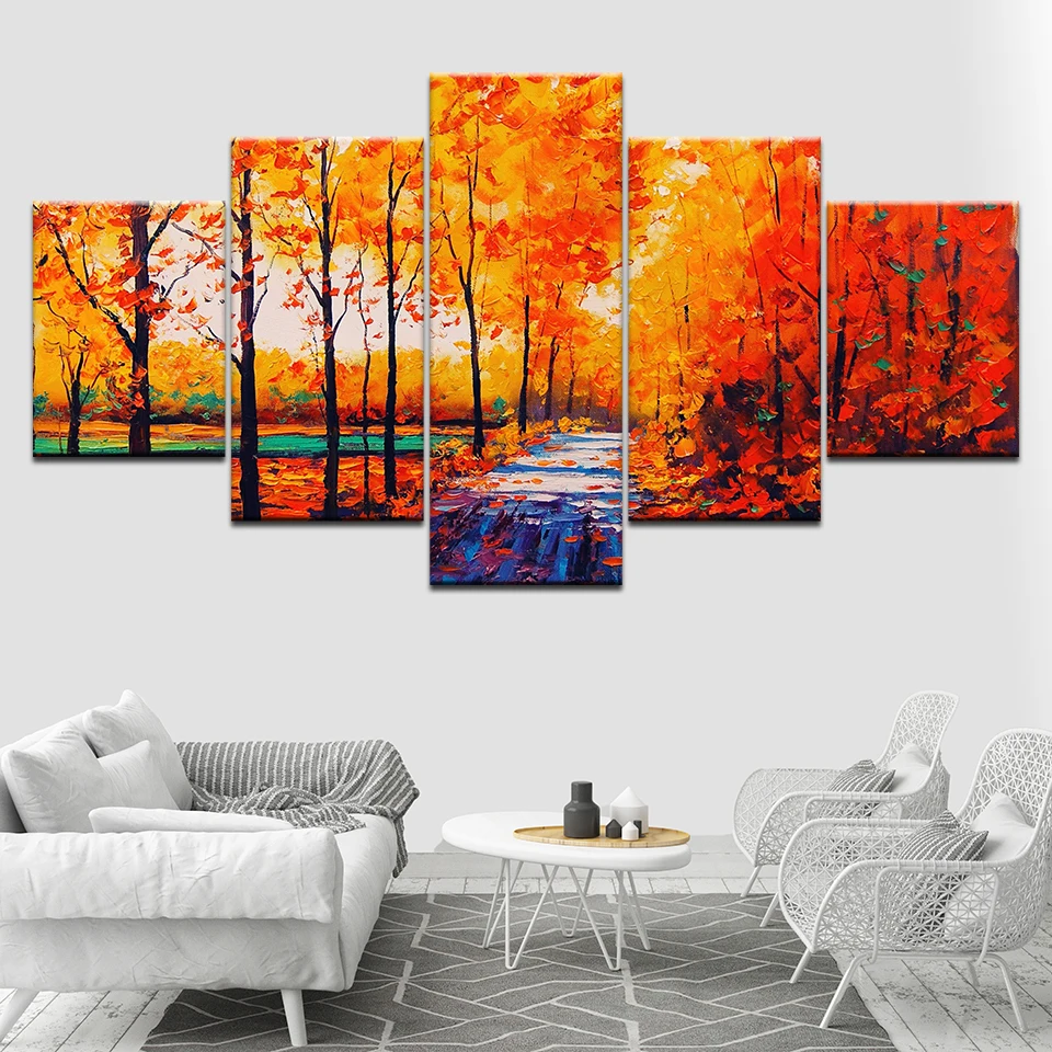 HD печатает модульная холст фотографии 5 шт. деревья картины с изображенным лесом