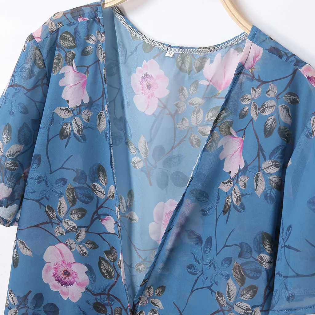 FREE OSTRICH Women Shirts Fresh Flower Pattern Beach Loose Beautiful Blue Batwing Sleeve Honorable Elegant Summer Blouse | Женская
