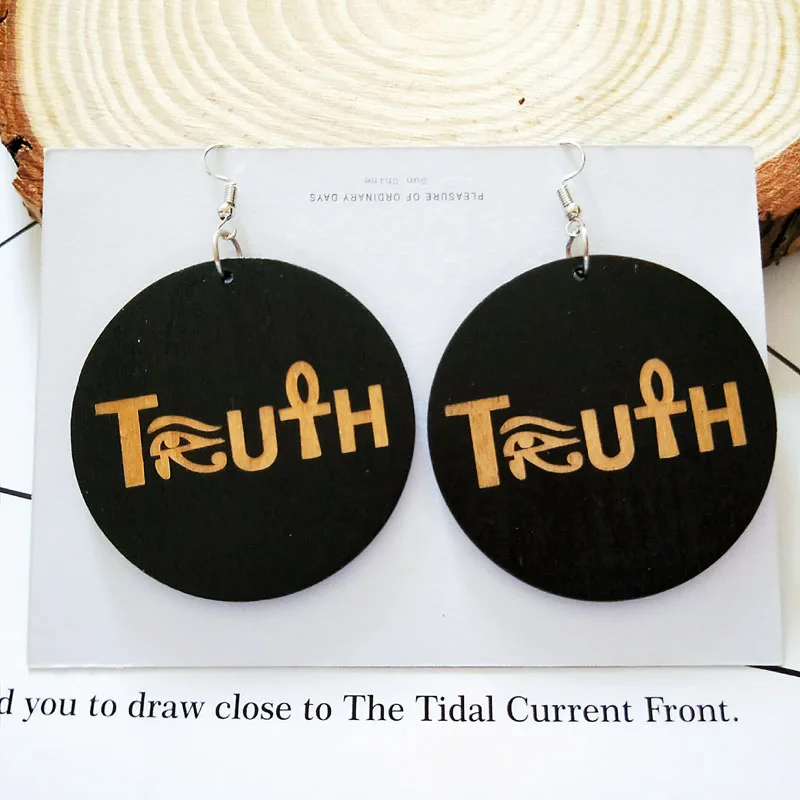 Серьги из дерева с надписью Africa True Letters Eye of Horus Nefertiti в виде афро рокового камня 60