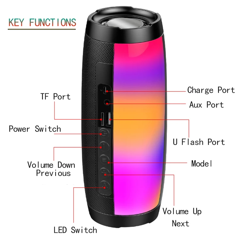 Беспроводная bluetooth-колонка светодиодная подсветка колонка Громкая FM TF USB для