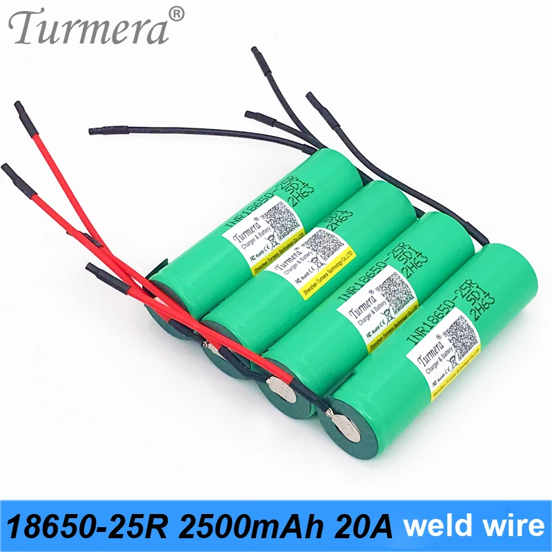 Turmera 18650 25R + diy сварочный провод 2500 мАч перезаряжаемая батарея 20A для шуруповерта