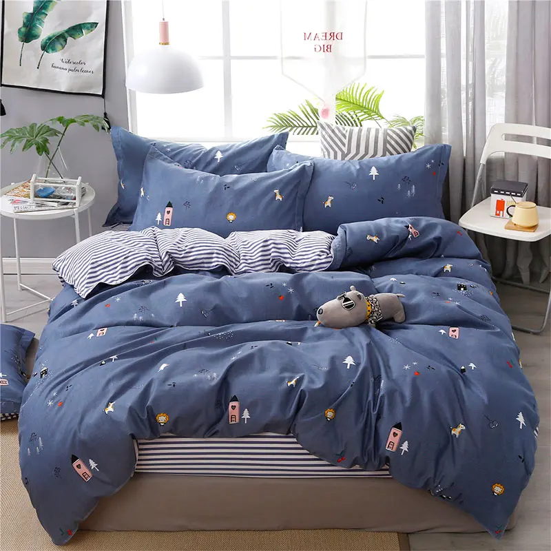 

cartoon dog giraffe bedding set kids Bed lines blue duvet cover set bed cover pillowcase children twin single queen king size