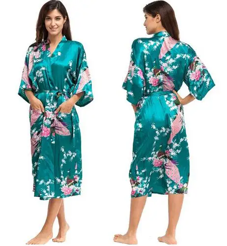 Albornoz tipo kimono de seda para mujer, túnicas de seda estilo Kimono con estampado floral, conjunto de noche cómodo disponible en talla grande XXXL