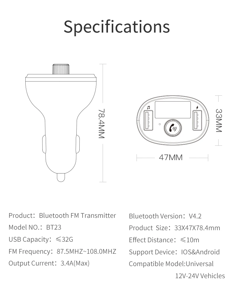 KORSEED Bluetooth автомобильный комплект быстрое двойное USB Автомобильное зарядное устройство fm-передатчик модулятор аудио Музыка Mp3 плеер Handsfree Carkit