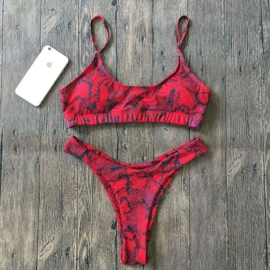 Red Snake skin Леопардовый женский купальник, мини стринги, бикини,, купальник Mujer, женский купальник, комплект бикини, винтажный, пляжный, бикини, feminino - Цвет: Red Snake skin