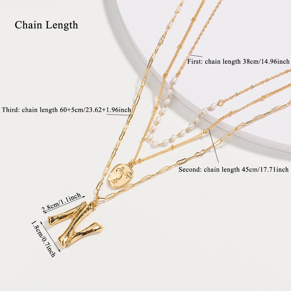 Trendy Multi-layer Irregular Chain Metal Lock Capital Letter Sequins Necklace For Women Three-layer Gold Pendants Jewelry | Украшения и