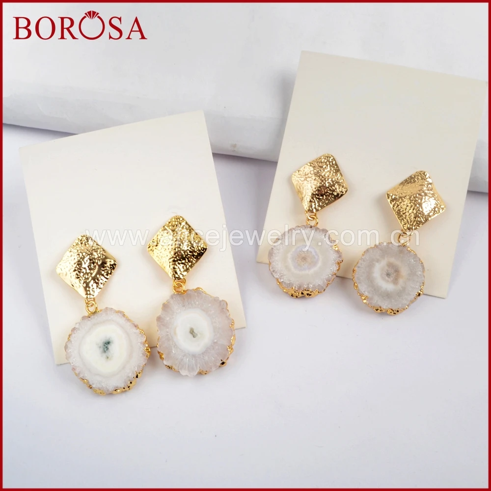 

BOROSA 5 пар золотого цвета натуральные солнечные кварцевые серьги с друзой ювелирные изделия, подсолнух цветок драгоценности G1594