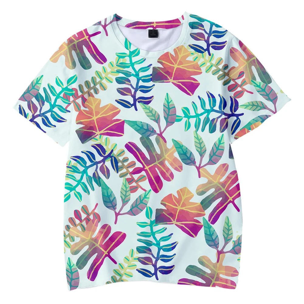 Детская футболка с изображением листьев дерева Мягкая круглым воротником