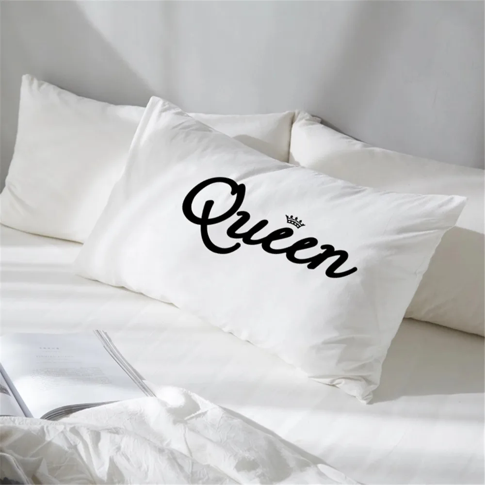 

Couples Pillowcase Letter KING QUEEN Print Pillow Case Romantic Pillow Cover King Queen Size Bedding Valentine's Day D30