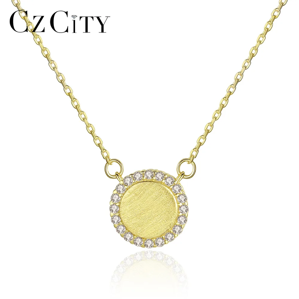 

CZCITY Solid 925 Sterling Silver Round Pendant Necklace for Women Engagement Wedding Fine Jewelry Silver Collares Femme SN0315