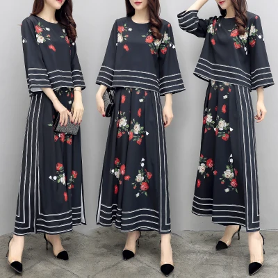 2019 Новый женский весенний комплект из двух предметов большой размер шифоновый