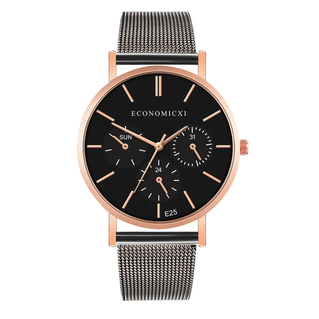 as show Мужские модные часы reloj hombre, простые часы из нержавеющей стали с тремя глазами, маленький циферблат, мужские кварцевые часы - Цвет: as show