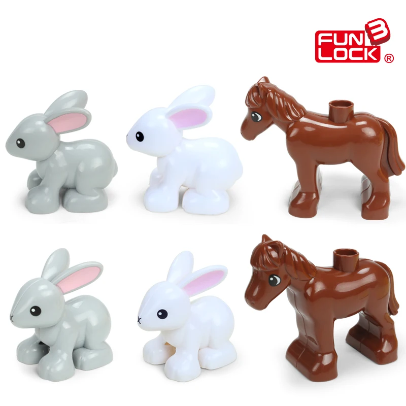 Funlock Duplo игрушки фигурки животных на ферме кролик кошка собака корова пони свинья