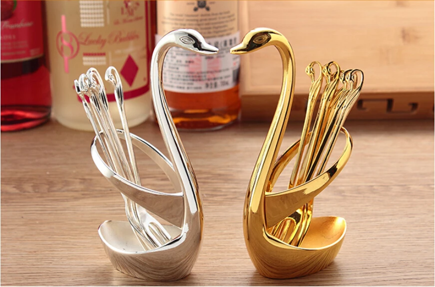 Модный набор вилок для торта закусок десертов милый лебедь фрукты столовая