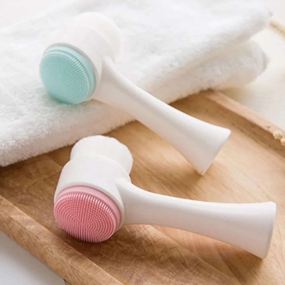 Портативная 3D двухсторонняя силиконовая щетка для очищения лица средство