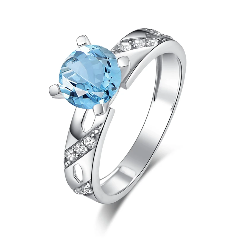 AINUOSHI Природный Голубой топаз обручальное свадебное кольцо 1.25ct круглая огранка стерлингового серебра 925 пробы женское ювелирное Винтажное кольцо с полосами