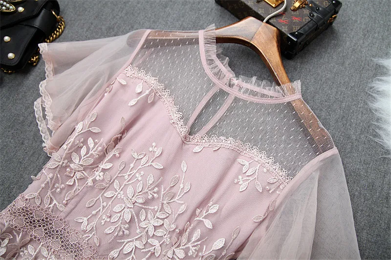Summer Dresses Women Designer Butterfly Sleeves Transparent Beading Embroidery Asymmetrical Dovetail Tulle Party Dress Sexy