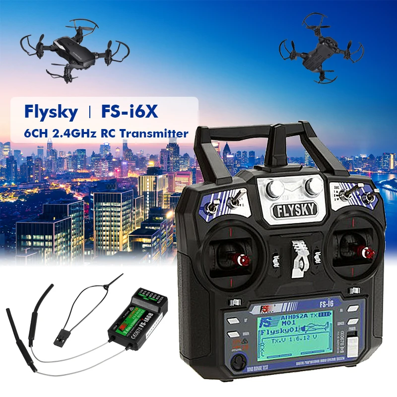 Controle remoto flysky para drone, transmissor e receptor de rádio embutido
