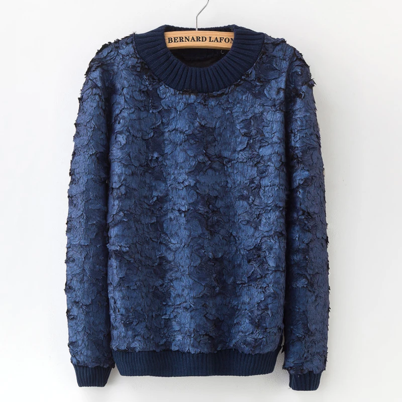 New Korean Women's Pullover Sweaters Plush Winter Long Sleeve Beaded Printed Sweater High Neck Fashion Tops High-Street Women | Женская