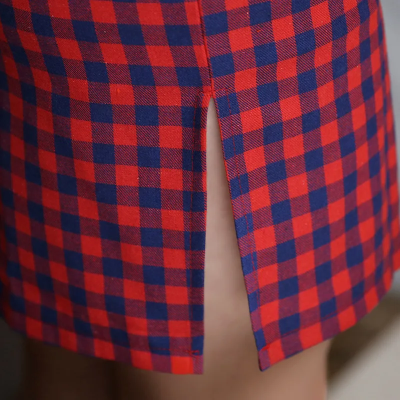 Винтажное клетчатое китайское традиционное платье для женщин летнее хлопковое