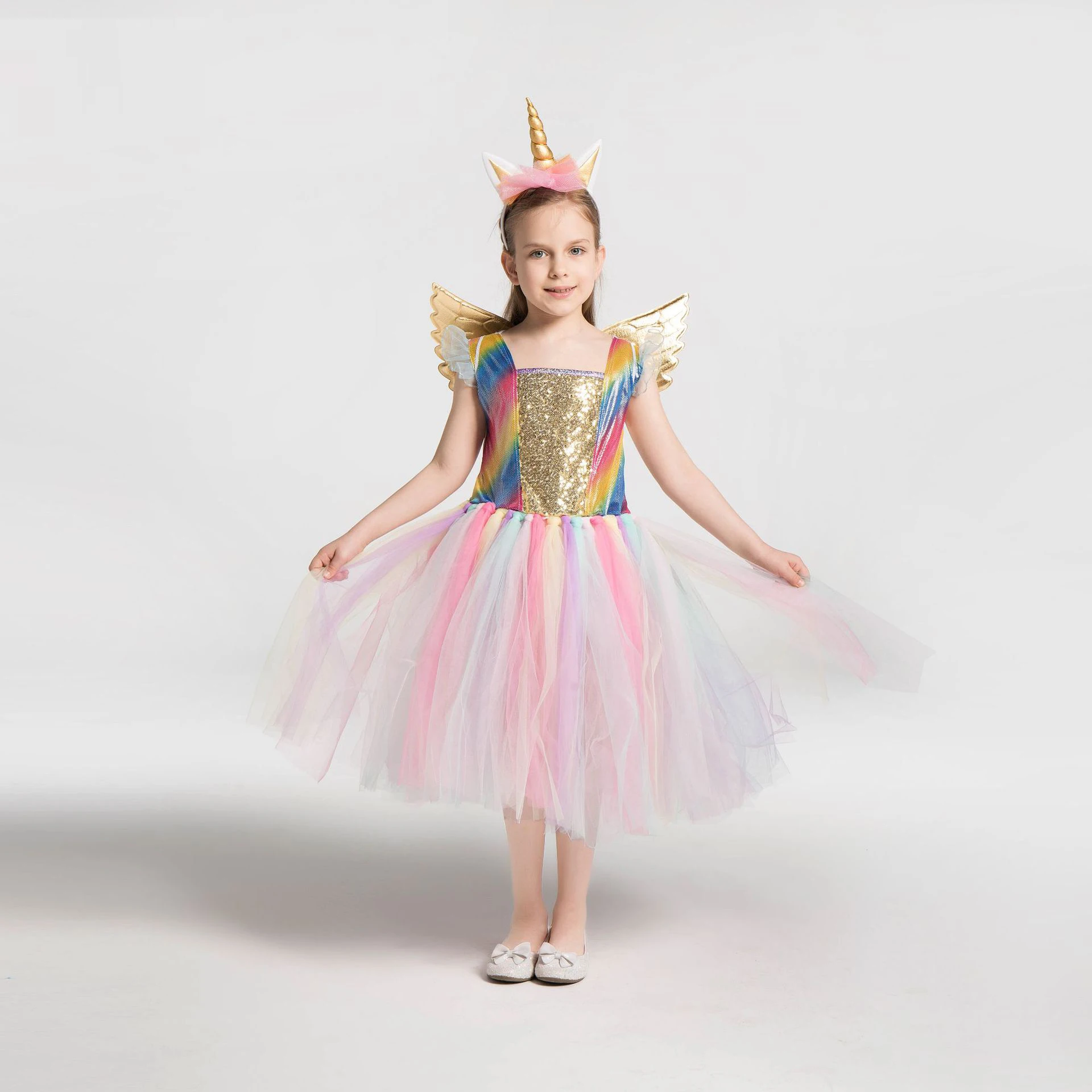 Kids Unicorn Dress for Girls Toddler Rainbow Dash Costume Children Princess Tulle Hair Hoop Wing Pony Clothing Set | Детская одежда и