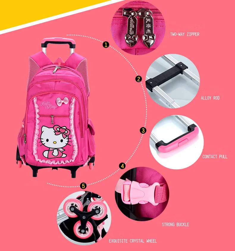 Hello kitty детские школьные сумки набор Mochilas детские рюкзаки с шестью колесами чемодан на колесиках для девочек рюкзак