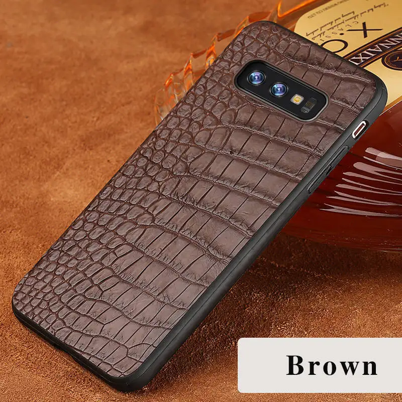 Роскошный чехол из натуральной крокодиловой кожи для samsung Galaxy s10, 9, 8, 7, 6 plus, противоударный чехол-накладка для samsung Note 8, 9, a50 - Цвет: Коричневый