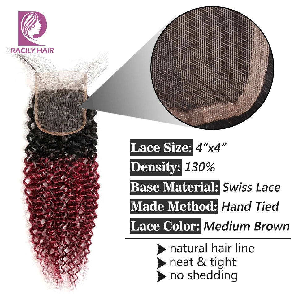 Racily волосы 1B/бордовый бразильский кудрявый вьющиеся человеческие пучки с