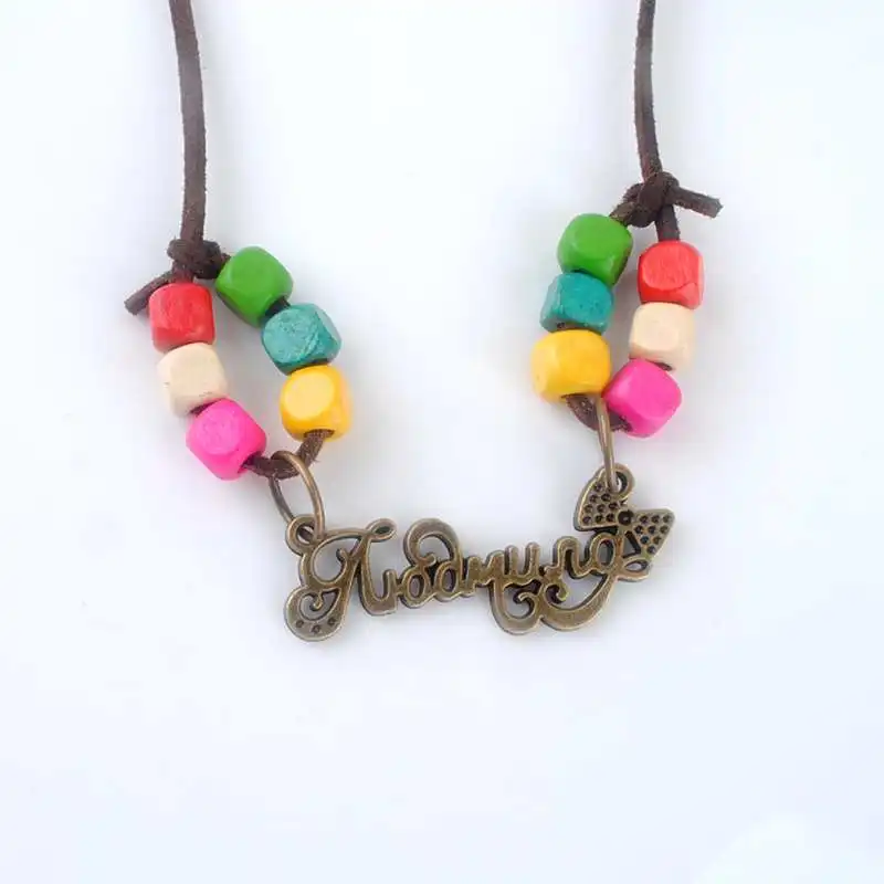 Ожерелье цепочка с деревянными бусинами и кожаным шнуром|antique vintage|rope chain necklacerope |