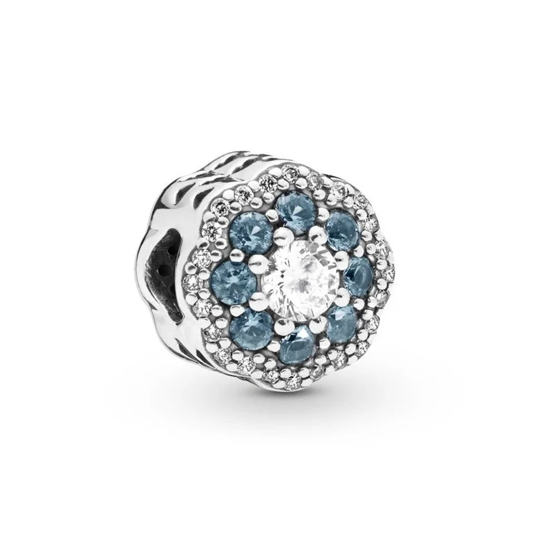 Fit Pandora браслет синий сверкающий цветок Шарм DIY для женщин серебро 925 ювелирных изделий романтическая привлекательность Весенняя коллекция FL927