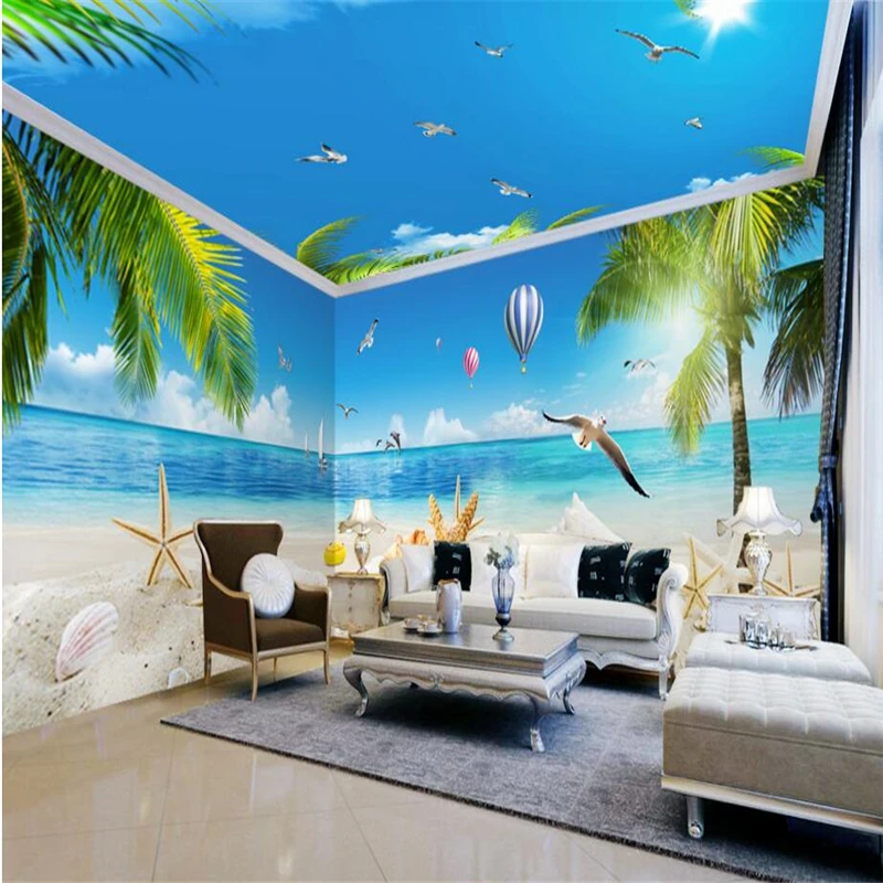 Красивые пляжные обои beibehang с морскими звездами Кокосовая бумага 3D фотообои для
