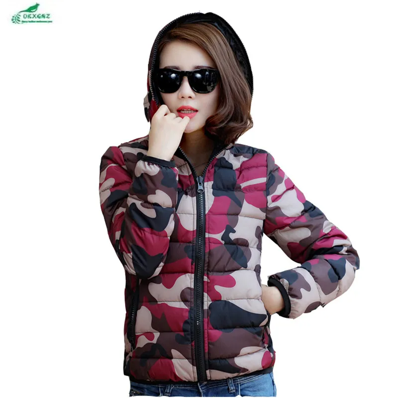 Новое зимнее камуфляжное хлопковое пальто с перьями женская короткая верхняя