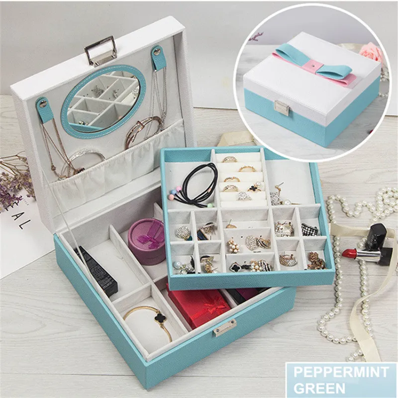 2019 новая шкатулка для украшений двухслойная коробка хранения с зеркалом 4 цвета