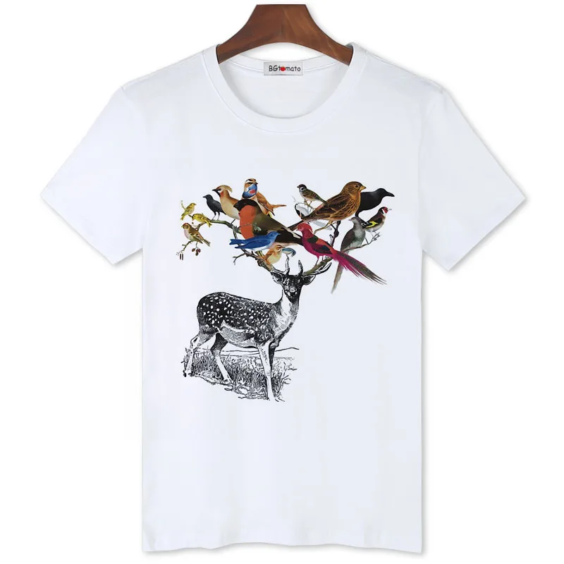 bgtomato Bird Deer personality art t shirt for men promotion sale original brand clothing crossfit shirts | Мужская одежда