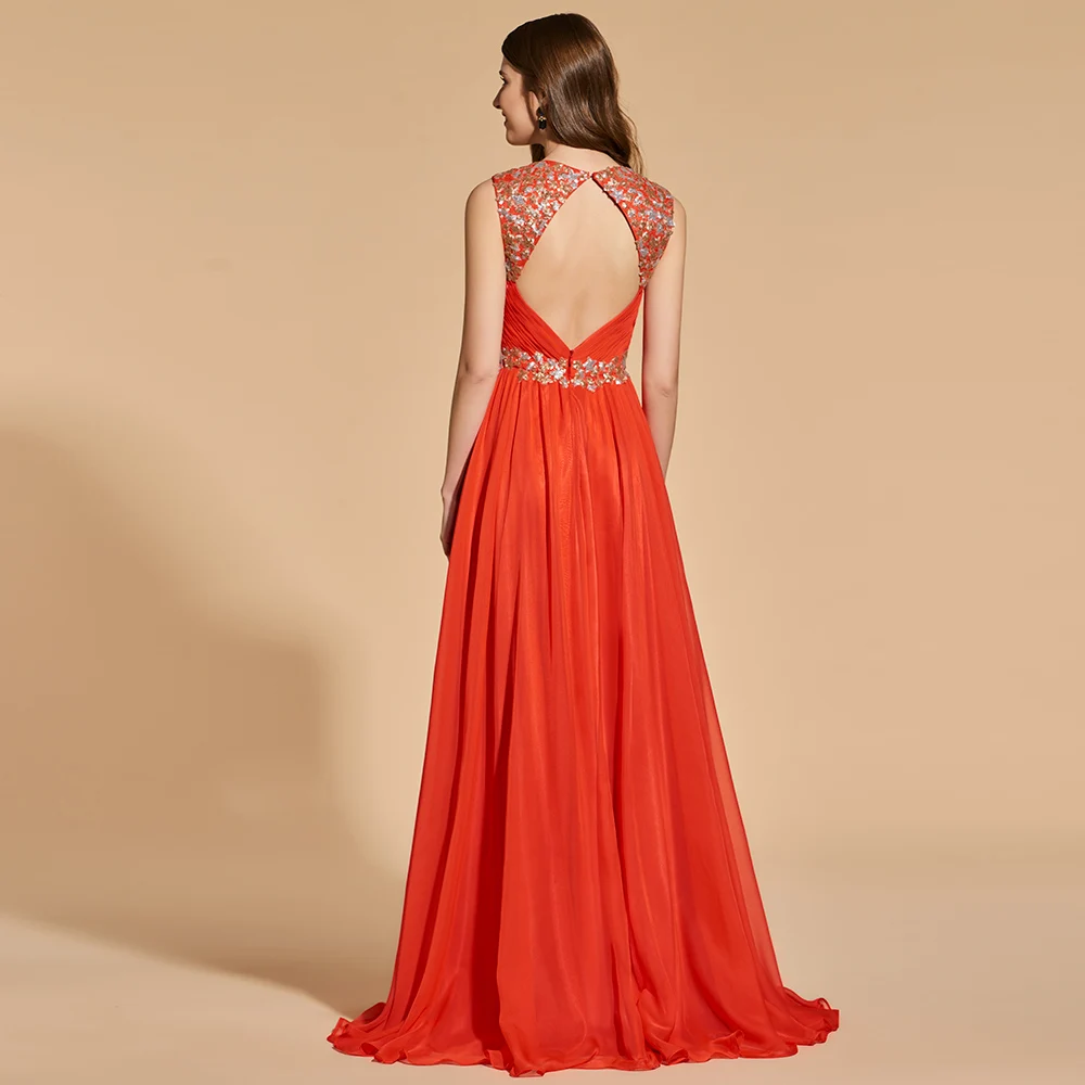 Платье organge красное длинное с v-вырезом длиной до пола открытой спинкой вечернее