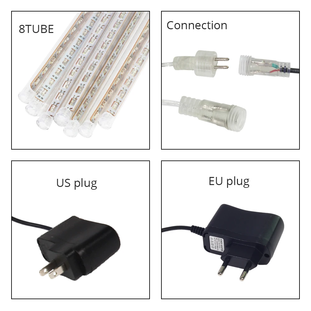 8 шт. 50 см LED Метеоритный дождь труба Светодиодная лампа 240 в + EU/US вилка