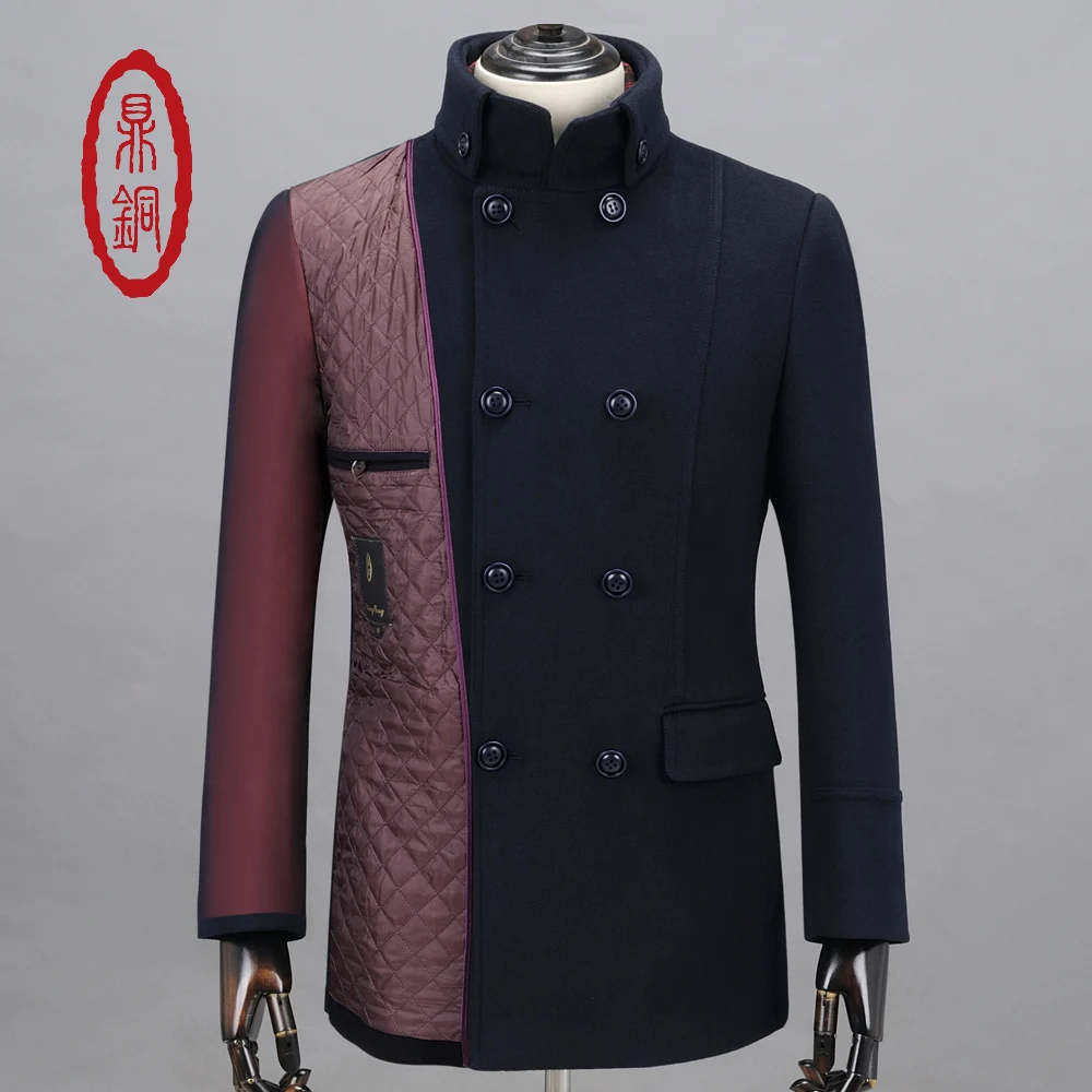 DINGTONG Шерстяное Пальто Мужчины Повседневная Slim Fit Двойной Брестед Высокое