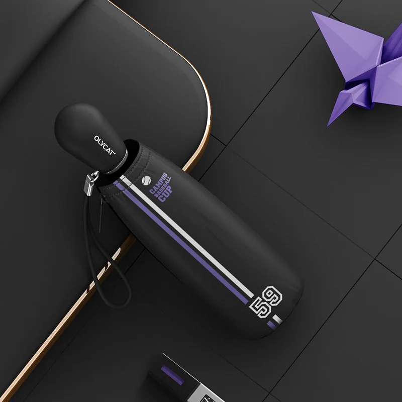 purple stripe OLYCAT Бейсбол Мини зонтик дождь Для женщин Сверхлегкий пять раз зонтик девушки Anti UV Зонтик Ясно дети зонтик карман - Цвет: purple stripe