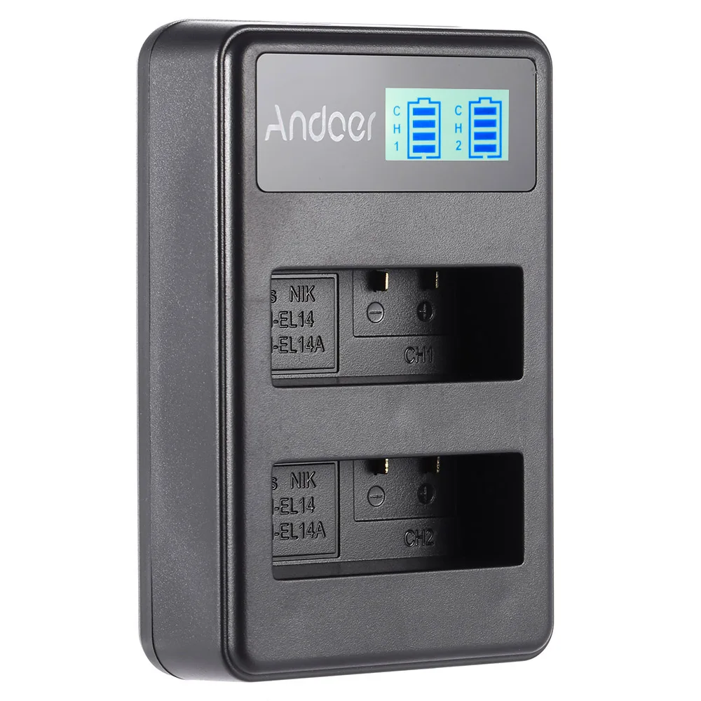 Andoer EN EL14 2 слотное литий ионное зарядное устройство светодиодный дисплей с usb