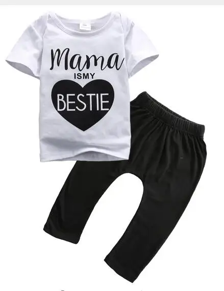 2019 летние детские Для мальчиков и девочек комплект одежды с буквенным принтом