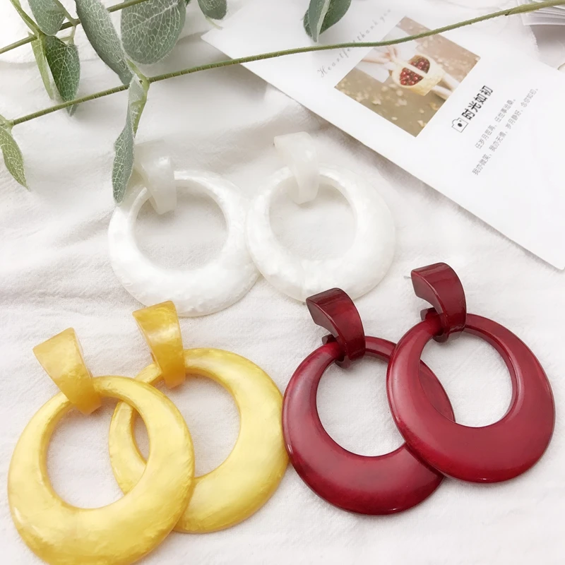 

Exaggerated Yellow Dark Red White Resin Elegant Fashion Popular Earrings