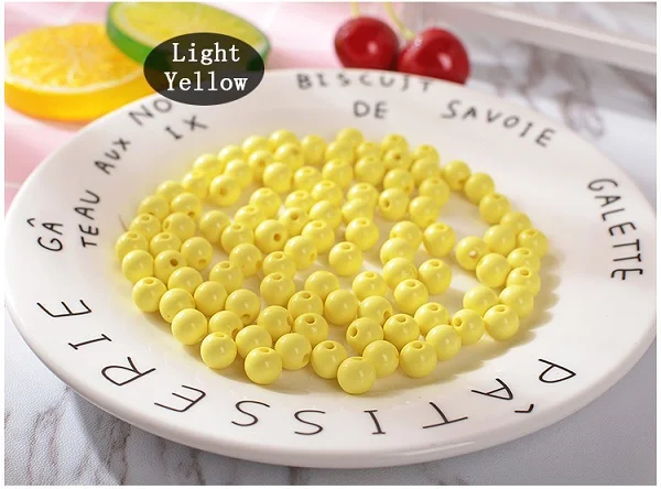 Light Yellow 8 мм Пластиковые акриловые массивные бусины Гладкие Круглые свободные бусины для изготовления ювелирных изделий браслет ювелирных изделий Аксессуары для DIY - Цвет: Light Yellow