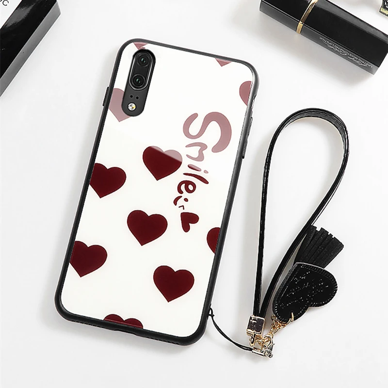 Чехол и ремешок для samsung Galaxy A70 A50 A10 A20 A30 стеклянный жесткий чехол A40S Smile Love Heart lanyard