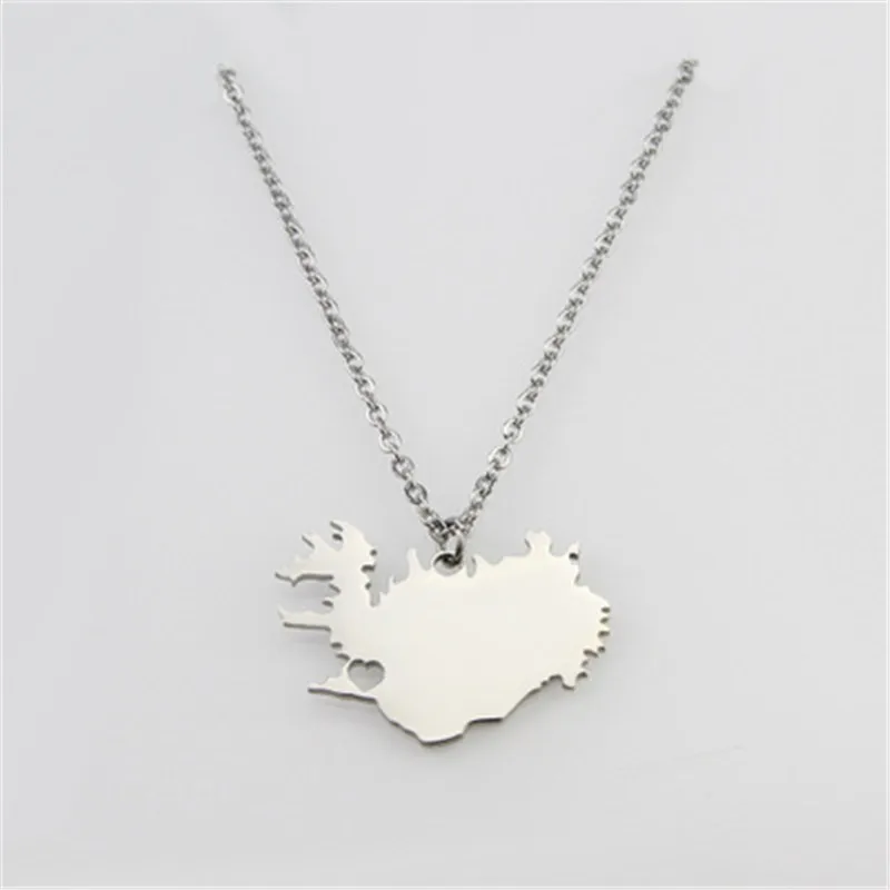 

drop shipping fashion Stainless Steel Iceland Map necklace geometric Heart pendant women necklace custom statement jewelery gift
