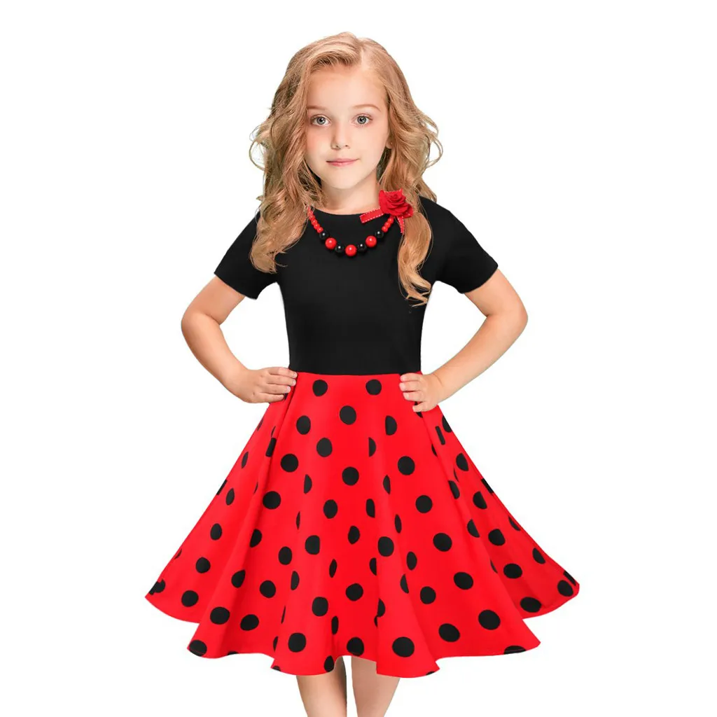Fashion Casual Cute Kids Girls Vintage Dress Polka Dot Princess Swing Rockabilly Party Summer Hot HOOLER | Детская одежда и обувь