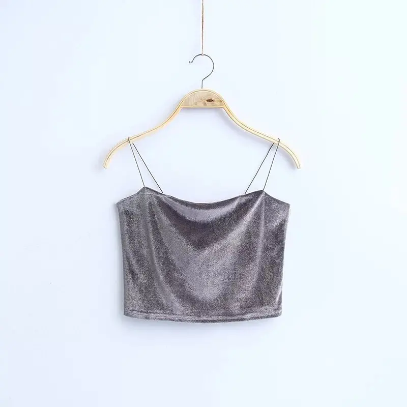Velvet truncated Topical fashion women's street piquant elastic Straps for underwear Crop Tank top with short bustier T-shirts | Женская
